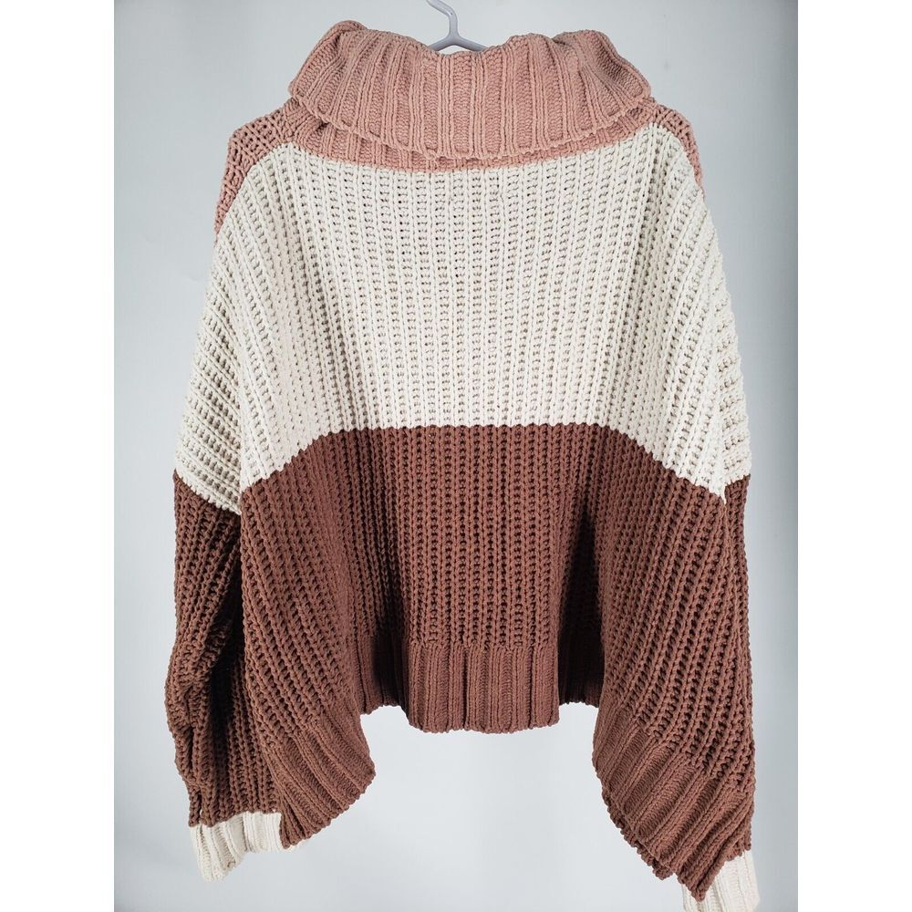 POL High Up in the Sky Knit Sweater Color Block Ivory Pink Brown Size Medium - Picture 3 of 11